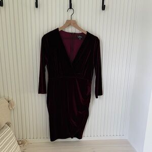 Lulu's Deep Burgundy Velvet Long Sleeve Dress